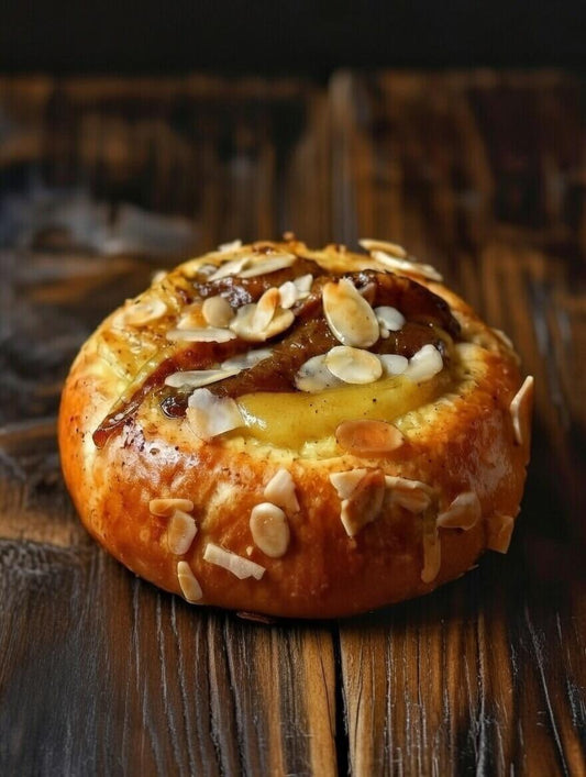 Roast Pear & Turmeric Custard Brioche Bun