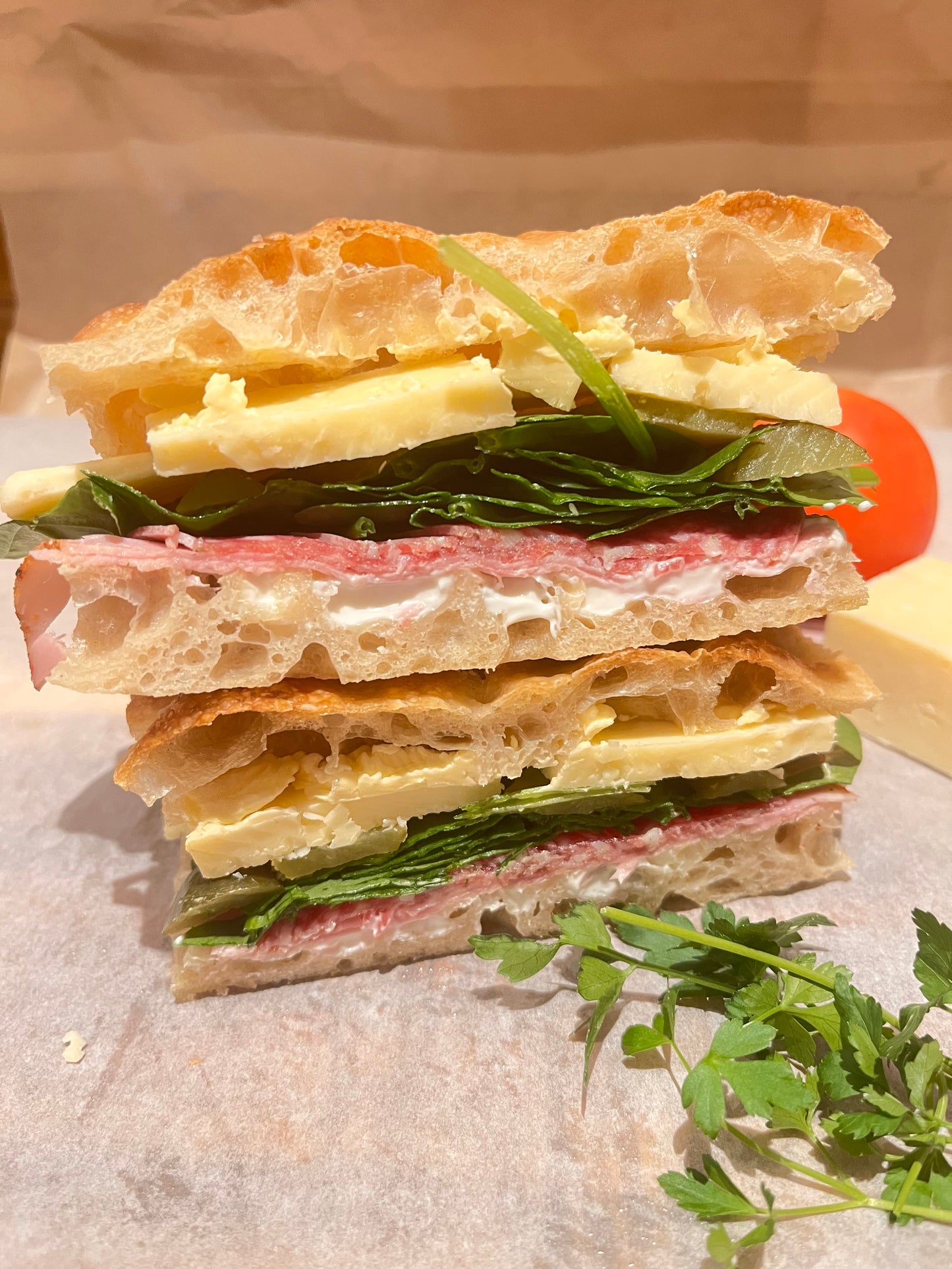 Italian Ham & Pickle Focaccia Sandwich